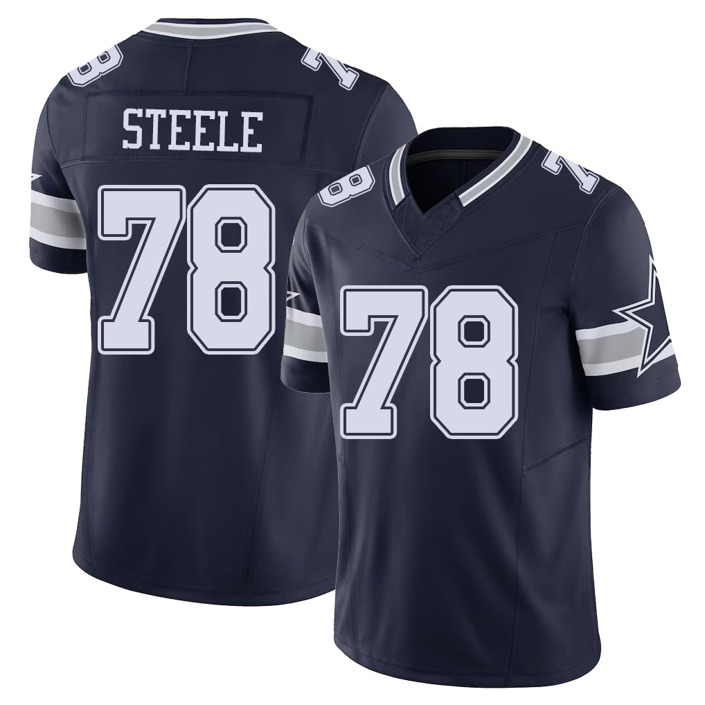 Dallas #78 Steele Player Football V Neck Short Sleeve Navy Jersey Terence For Men Youth Women Gift