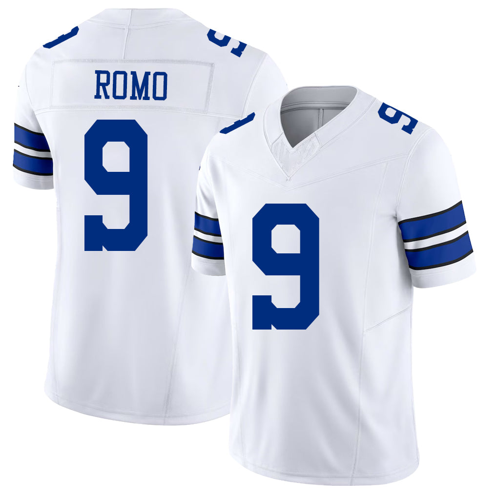 Dallas #9 Romo Player Football V Neck Short Sleeve White Jersey Tony For Men Youth Women Gift