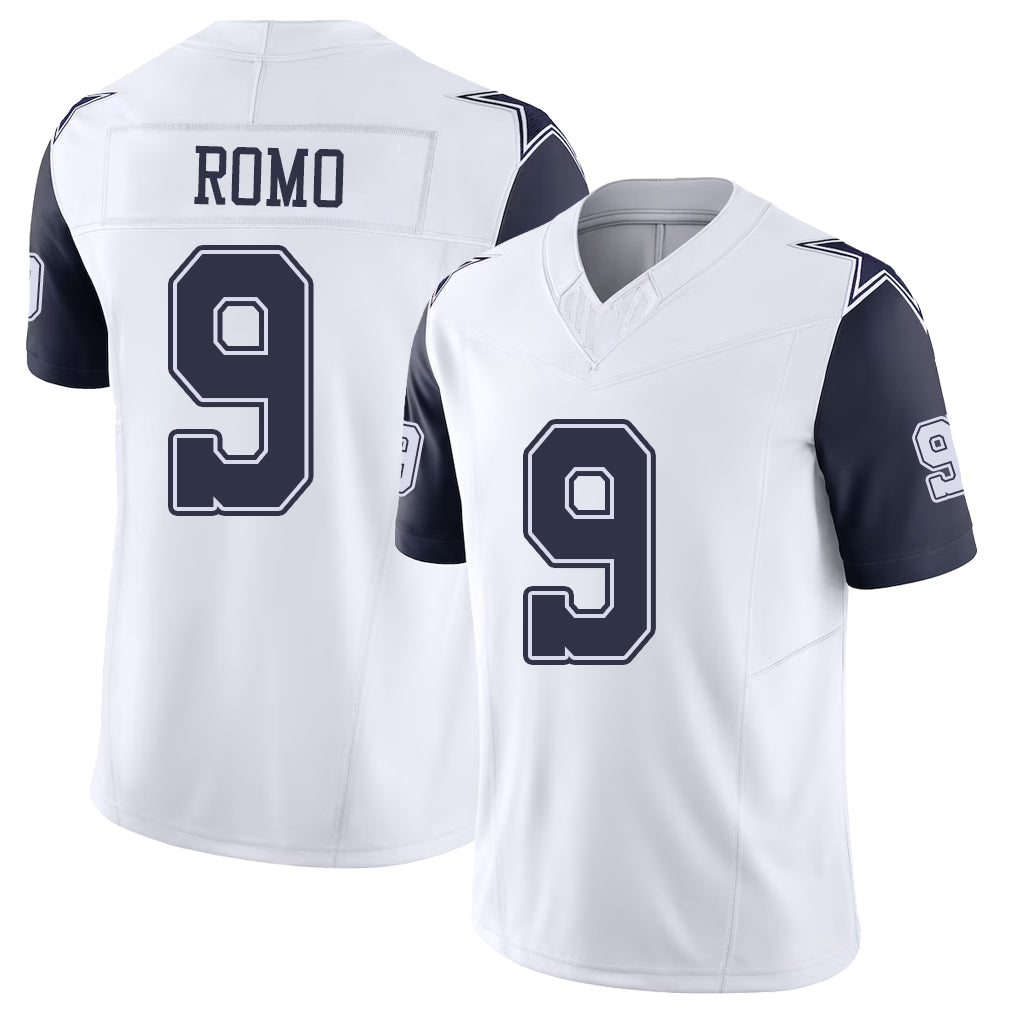 Dallas #9 Romo Player Football V Neck Short Sleeve Jersey White Tony For Men Youth Women Gift