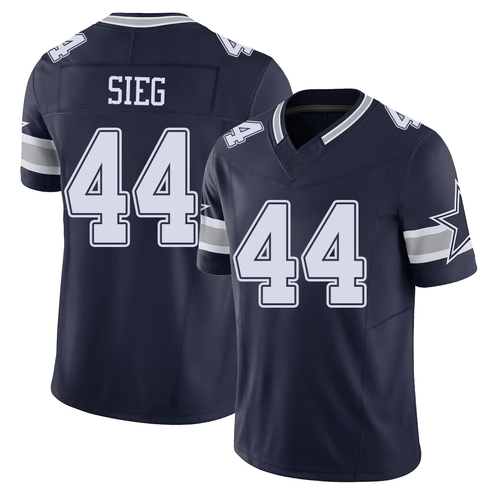 Dallas #44 Sieg Player Football V Neck Short Sleeve Navy Jersey Trent For Men Youth Women Gift