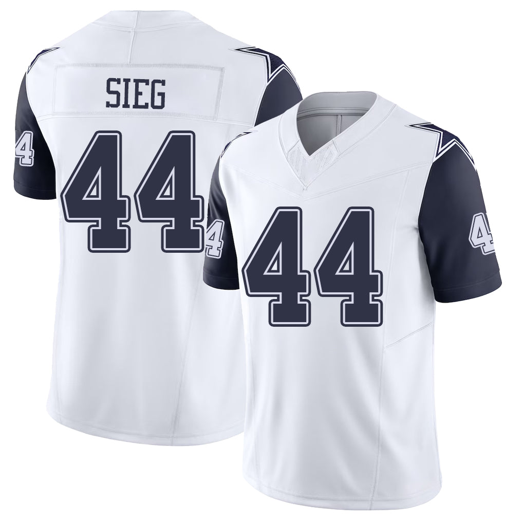 Dallas #44 Sieg Player Football V Neck Short Sleeve Jersey White Trent For Men Youth Women Gift