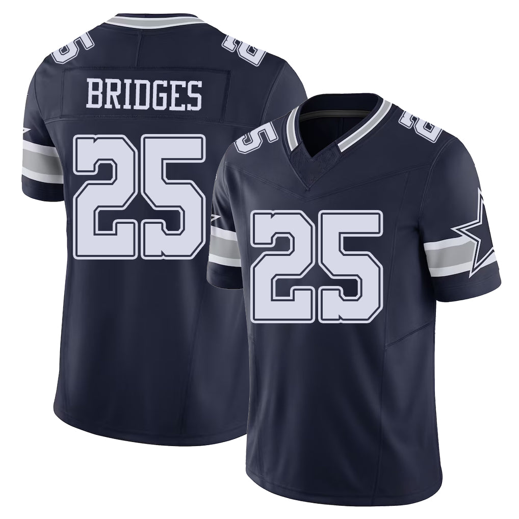 Dallas #25 Bridges Player Football V Neck Short Sleeve Navy Jersey Trikweze For Men Youth Women Gift