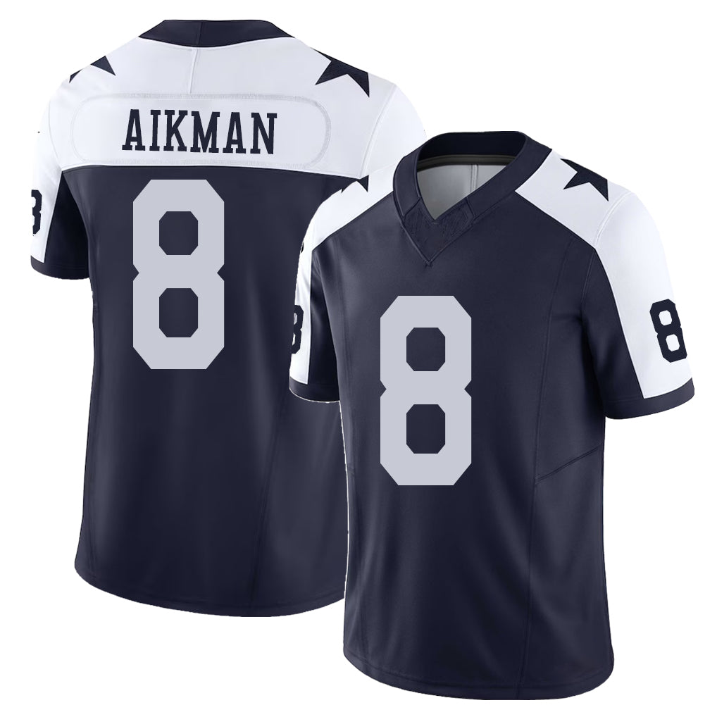 Dallas #8 Aikman Player Football V Neck Short Sleeve Jersey Navy Troy For Men Youth Women Gift