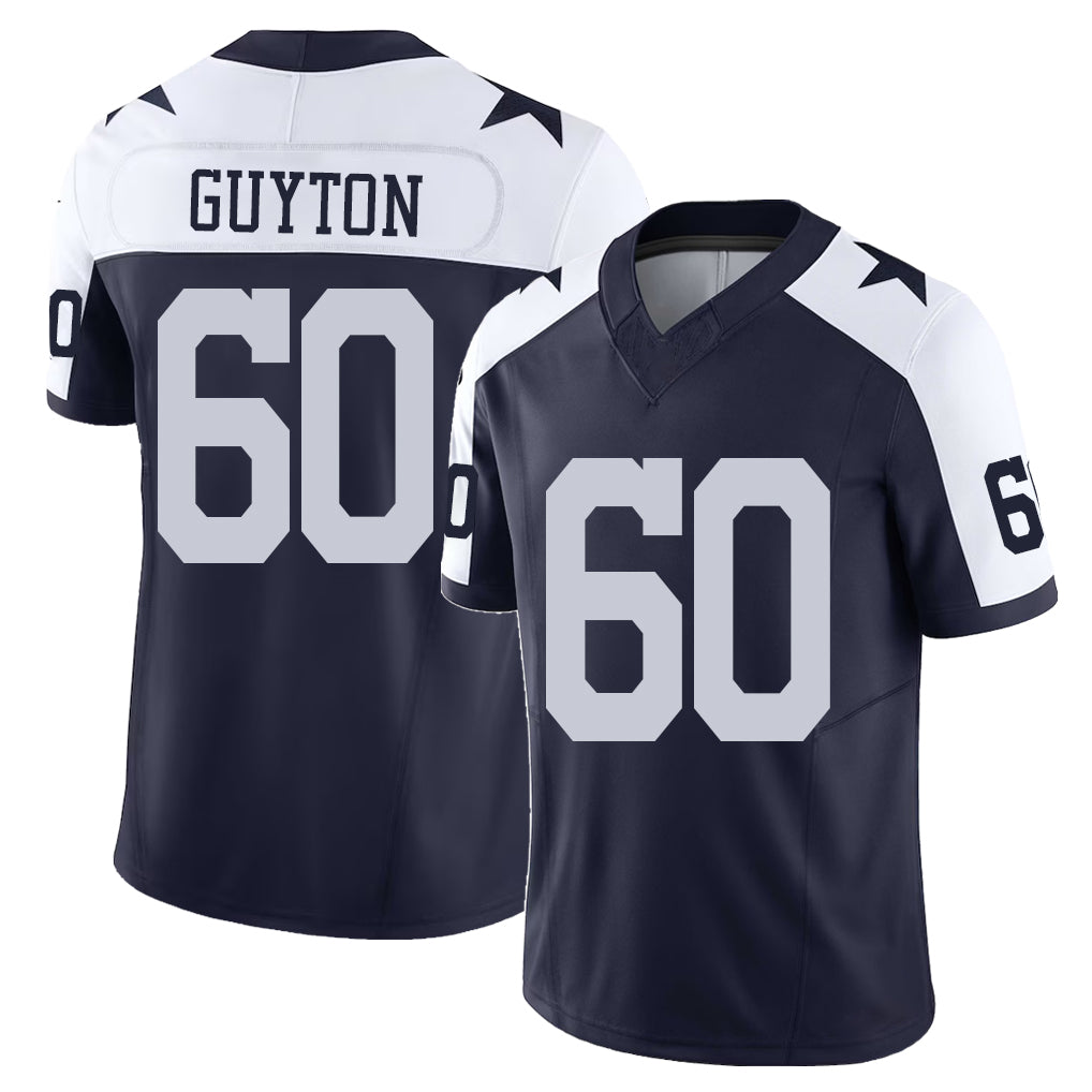Dallas #60 Guyton Player Football V Neck Short Sleeve Jersey Navy Tyler For Men Youth Women Gift