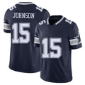 Dallas #15 Johnson Player Football V Neck Short Sleeve Navy Jersey Tyler For Men Youth Women Gift