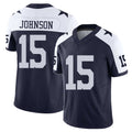 Dallas #15 Johnson Player Football V Neck Short Sleeve Jersey Navy Tyler For Men Youth Women Gift