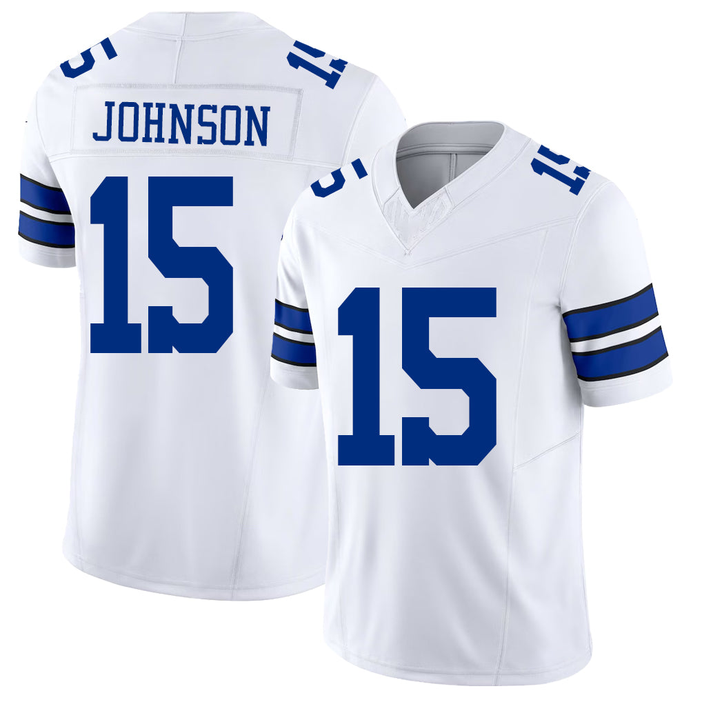 Dallas #15 Johnson Player Football V Neck Short Sleeve White Jersey Tyler For Men Youth Women Gift