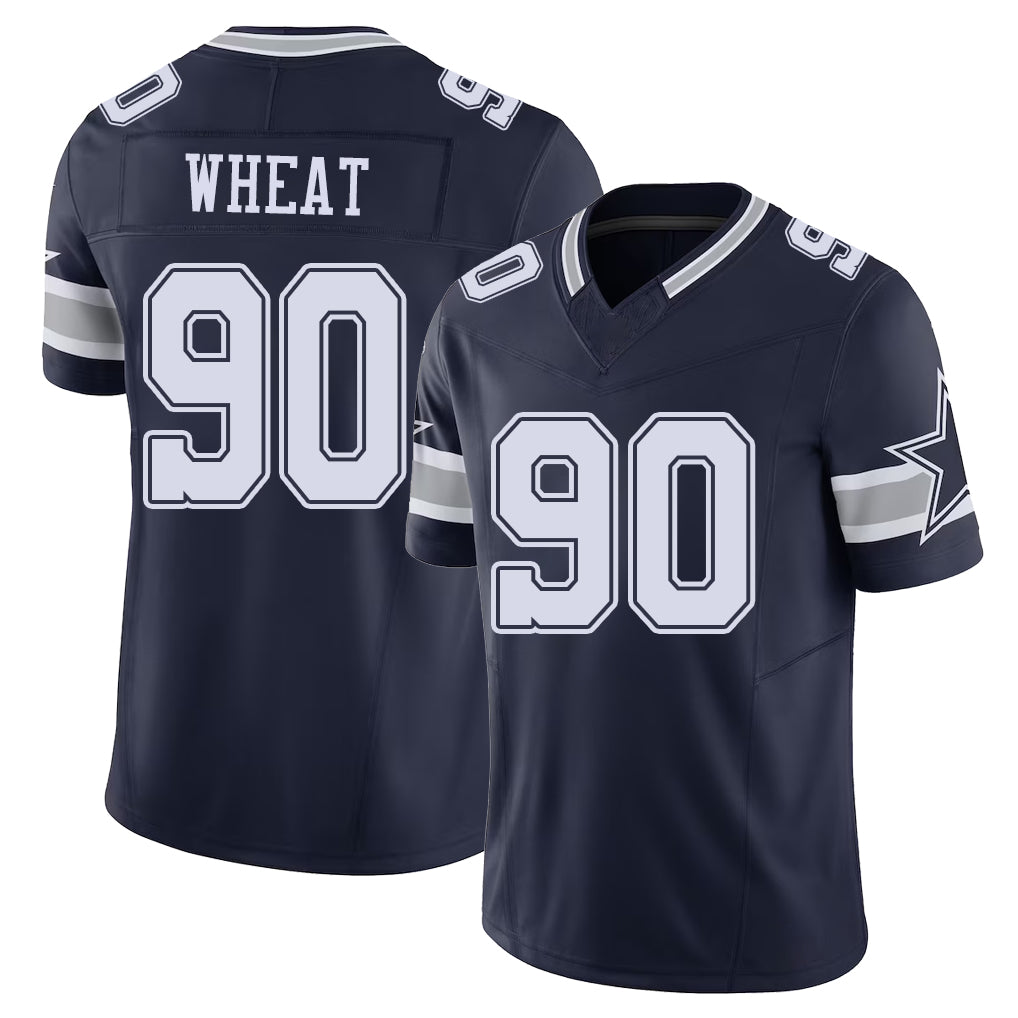Dallas #90 Wheat Player Football V Neck Short Sleeve Navy Jersey Tyrus For Men Youth Women Gift