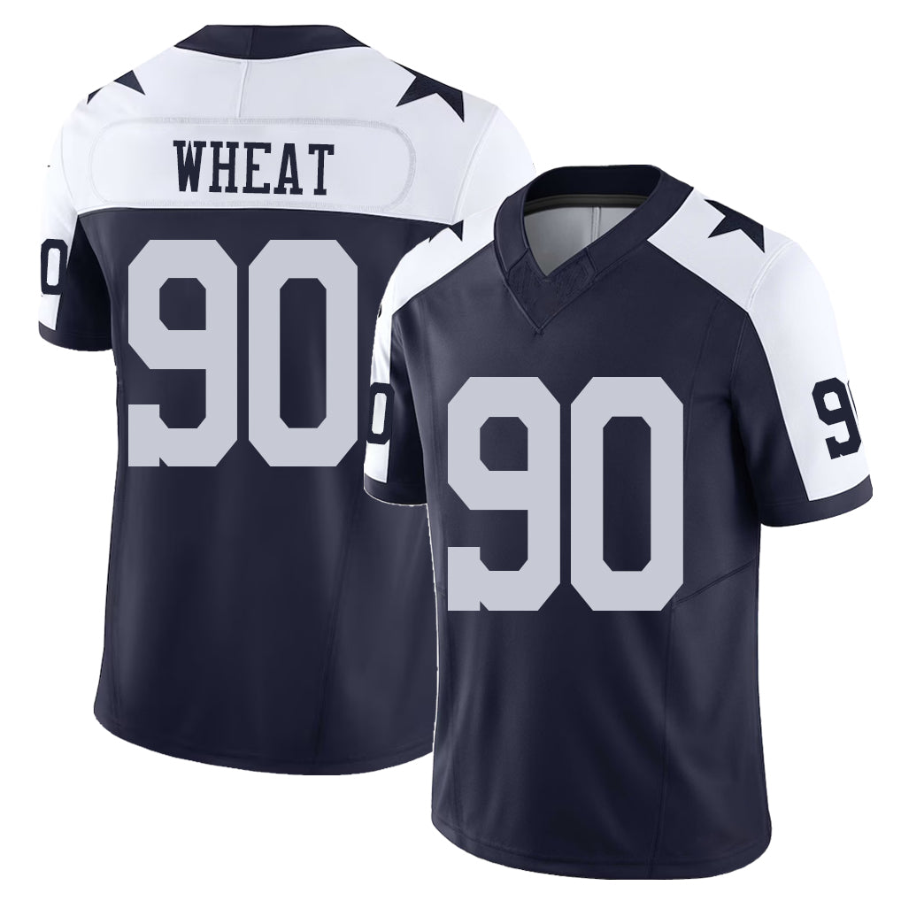 Dallas #90 Wheat Player Football V Neck Short Sleeve Jersey Navy Tyrus For Men Youth Women Gift