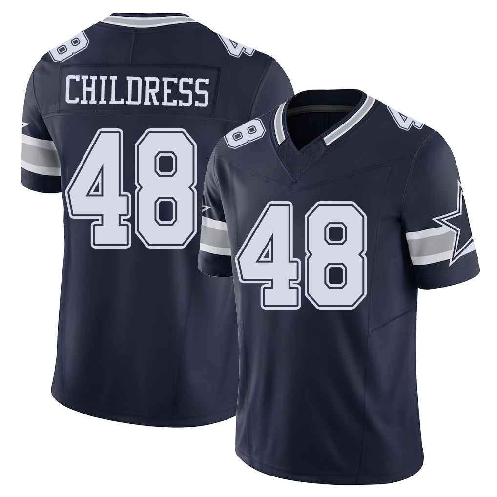 Dallas #48 Childress Player Football V Neck Short Sleeve Navy Jersey Zion For Men Youth Women Gift