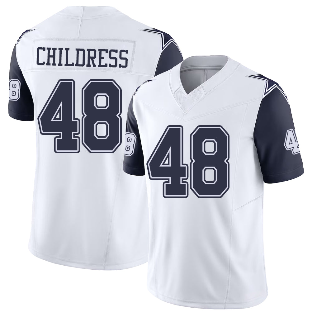 Dallas #48 Childress Player Football V Neck Short Sleeve Jersey White Zion For Men Youth Women Gift