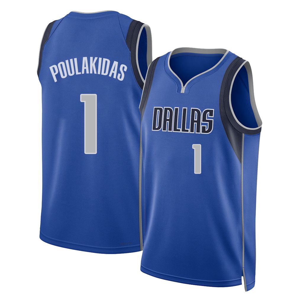 Dallas #1 Poulakidas Player Basketball Sleeveless Blue Jersey John For Adult Youth