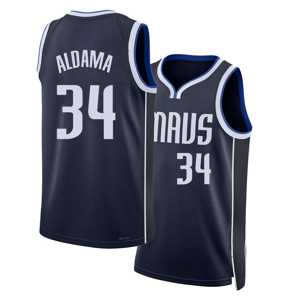 Dallas #34 Aldama Player Basketball Sleeveless Navy Jersey Santi For Adult Youth