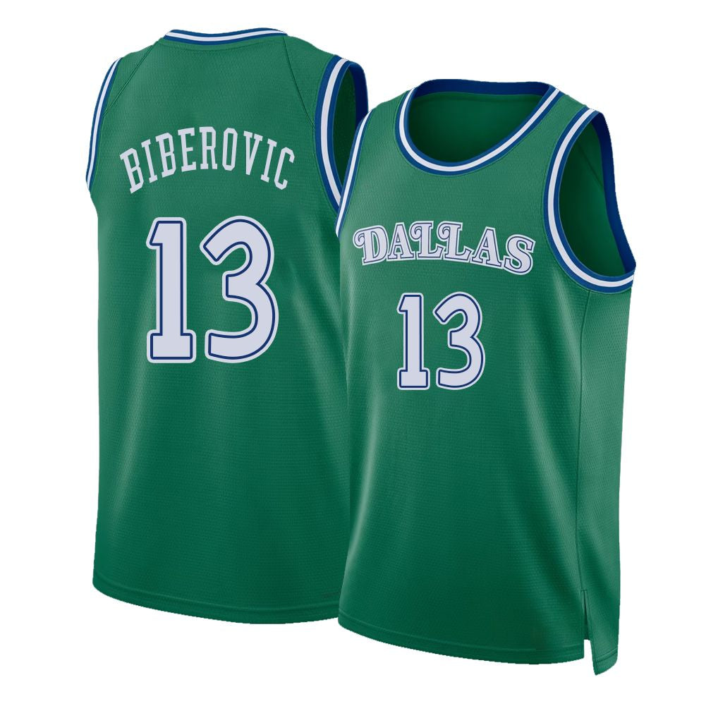 Dallas #13 Biberovic Player Basketball Sleeveless Green Jersey Tarik For Adult Youth