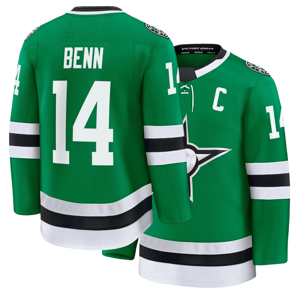Mens Dallas #14 Benn Player Ice hockey Long Sleeve Green Jamie Jersey