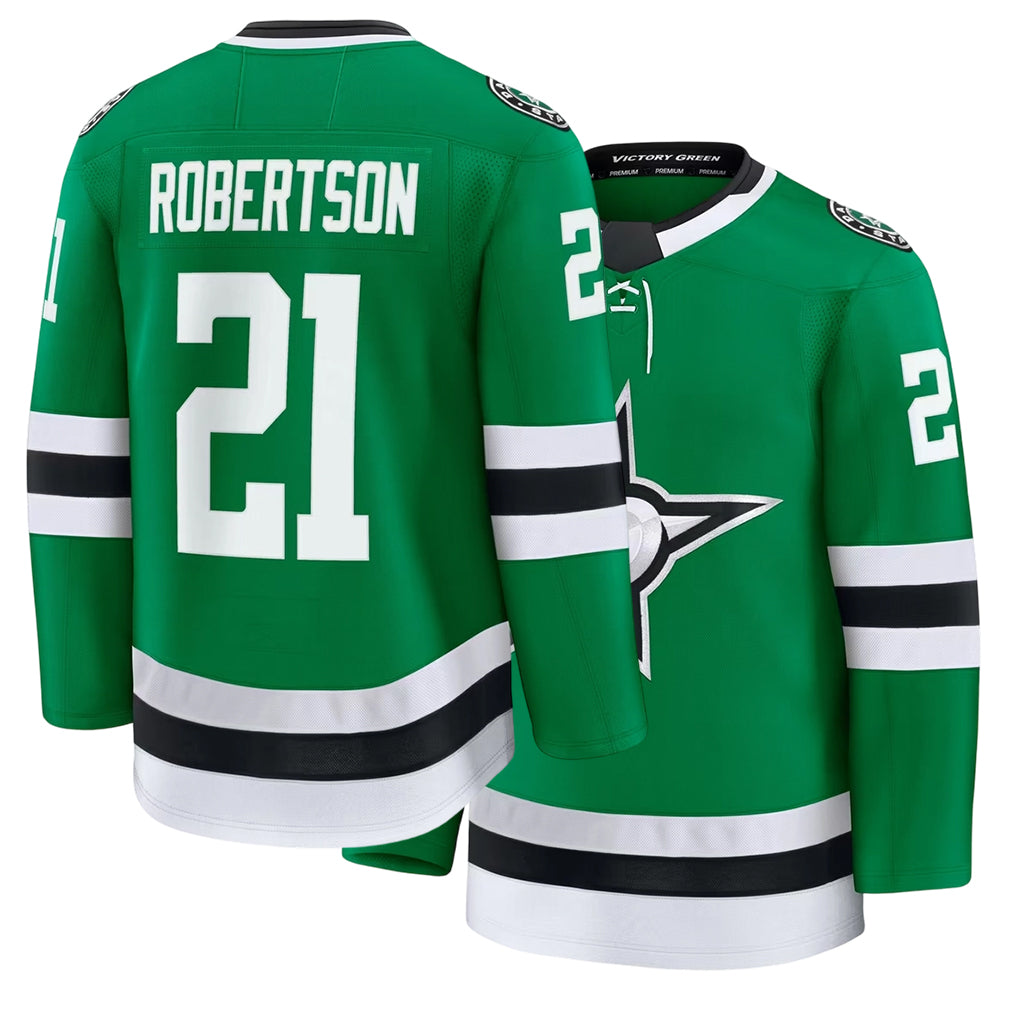 Mens Dallas #21 Robertson Player Ice hockey Long Sleeve Green Jason Jersey