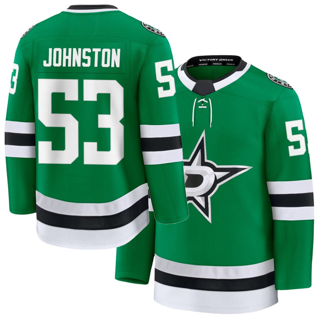 Mens Dallas #53 Johnston Player Ice hockey Long Sleeve Green Wyatt Jersey