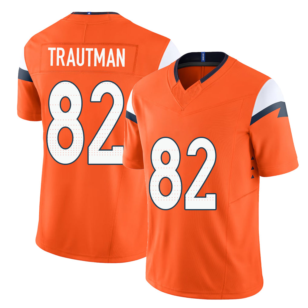 Denver #82 Trautman Player Football V Neck Short Sleeve Jersey Orange Adam For Men Youth Women Gift