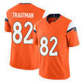 Denver #82 Trautman Player Football V Neck Short Sleeve Jersey Orange Adam For Men Youth Women Gift