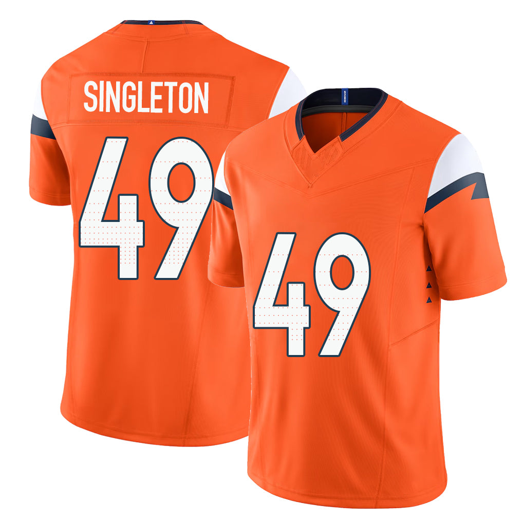 Denver #49 Singleton Player Football V Neck Short Sleeve Jersey Orange Alex For Men Youth Women Gift