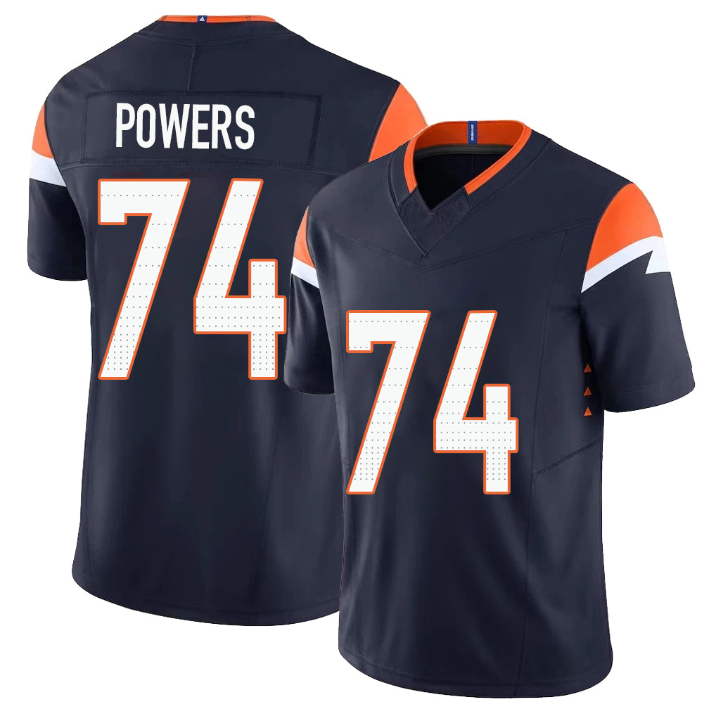Denver #74 Powers Player Football V Neck Short Sleeve Navy Jersey Ben For Men Youth Women Gift