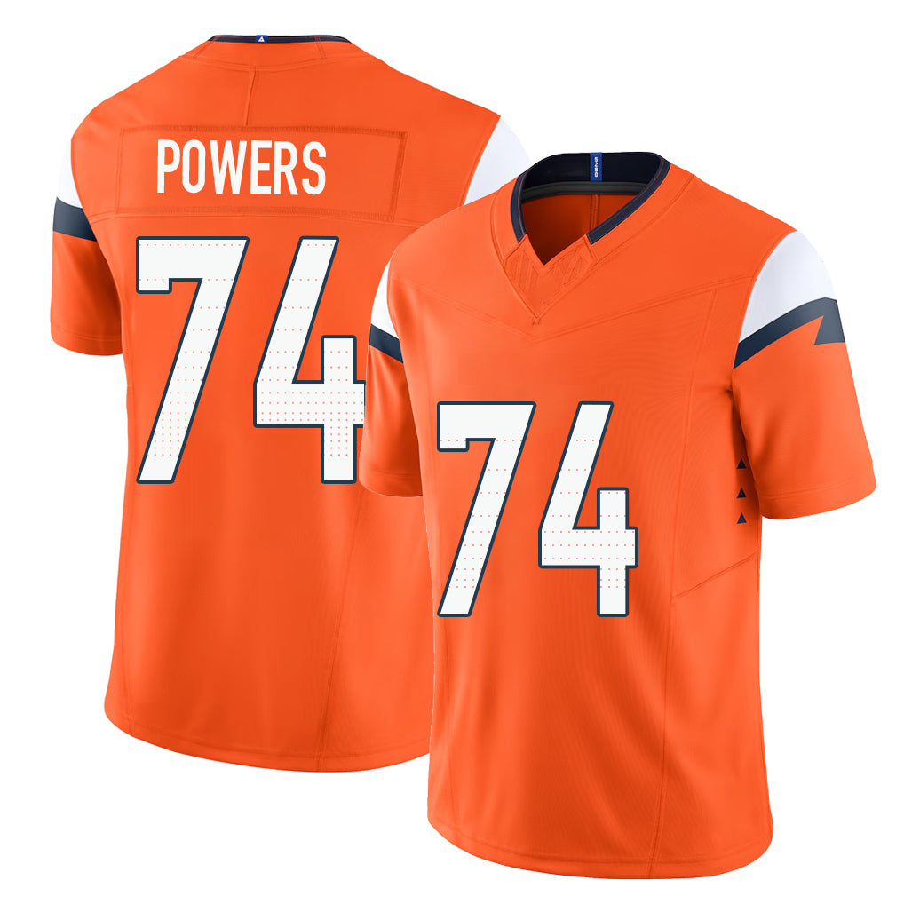 Denver #74 Powers Player Football V Neck Short Sleeve Jersey Orange Ben For Men Youth Women Gift