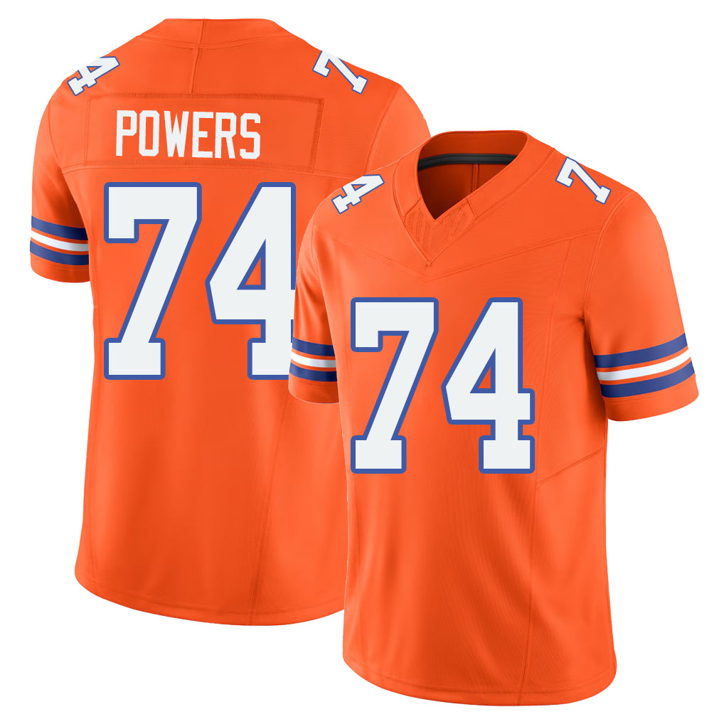 Denver #74 Powers Player Football V Neck Short Sleeve Orange Jersey Ben For Men Youth Women Gift