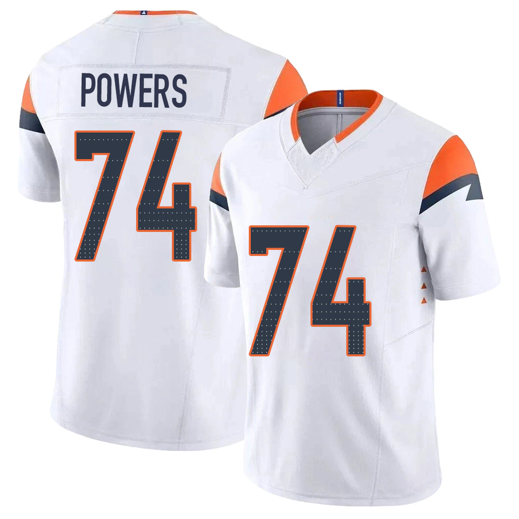 Denver #74 Powers Player Football V Neck Short Sleeve White Jersey Ben For Men Youth Women Gift