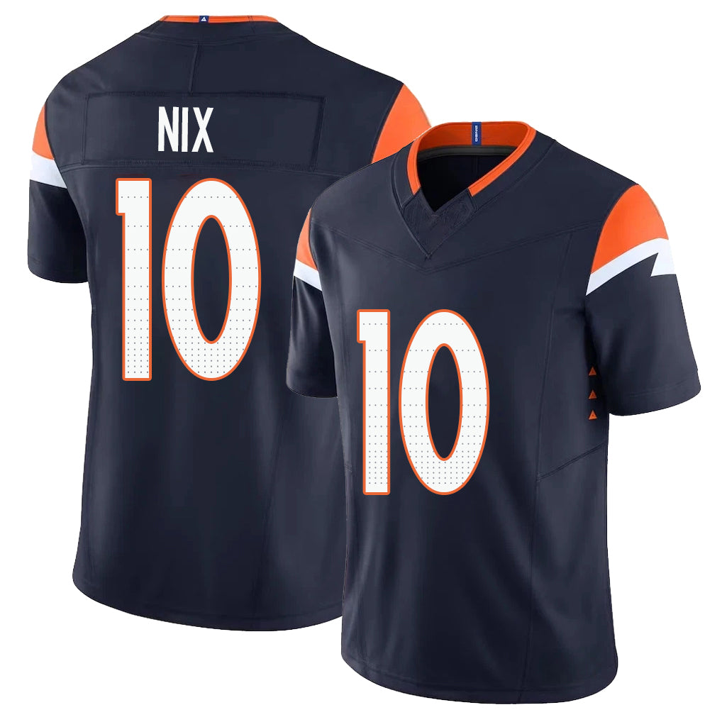 Denver #10 Nix Player Football V Neck Short Sleeve Navy Jersey Bo For Men Youth Women Gift