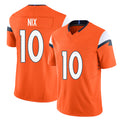Denver #10 Nix Player Football V Neck Short Sleeve Jersey Orange Bo For Men Youth Women Gift