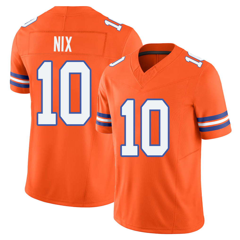 Denver #10 Nix Player Football V Neck Short Sleeve Orange Jersey Bo For Men Youth Women Gift
