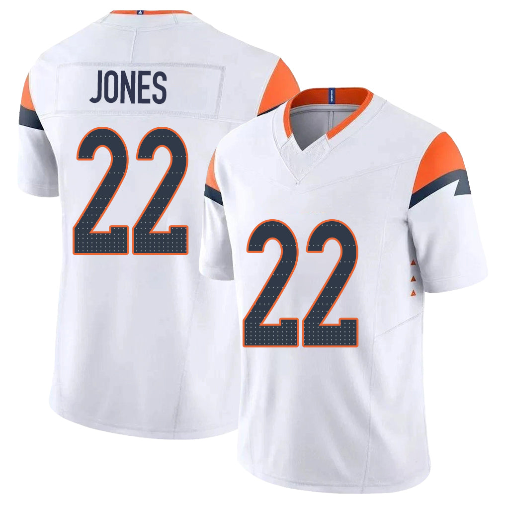 Denver #22 Jones Player Football V Neck Short Sleeve White Jersey Brandon For Men Youth Women Gift