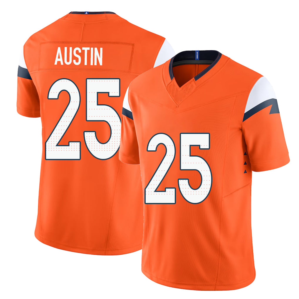 Denver #25 Austin Player Football V Neck Short Sleeve Jersey Orange Brent For Men Youth Women Gift