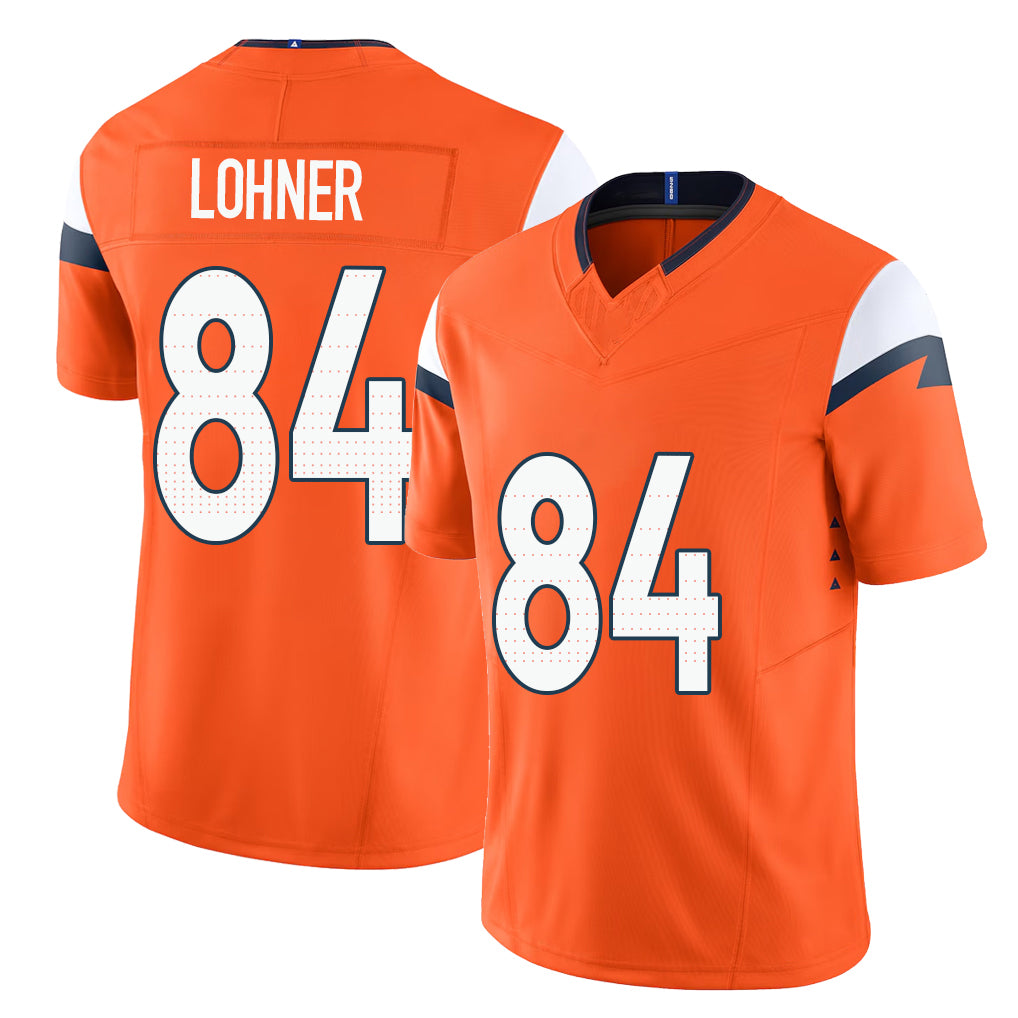 Denver #84 Lohner Player Football V Neck Short Sleeve Jersey Orange Caleb For Men Youth Women Gift