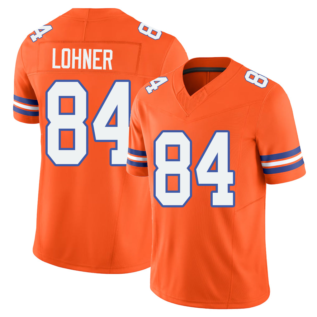 Denver #84 Lohner Player Football V Neck Short Sleeve Orange Jersey Caleb For Men Youth Women Gift