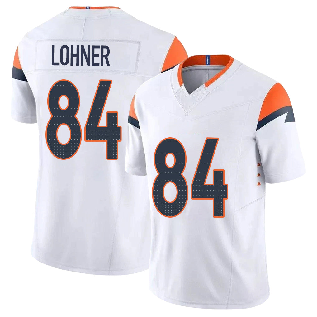 Denver #84 Lohner Player Football V Neck Short Sleeve White Jersey Caleb For Men Youth Women Gift