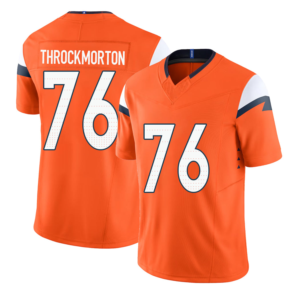 Denver #76 Throckmorton Player Football V Neck Short Sleeve Jersey Orange Calvin For Men Youth Women Gift
