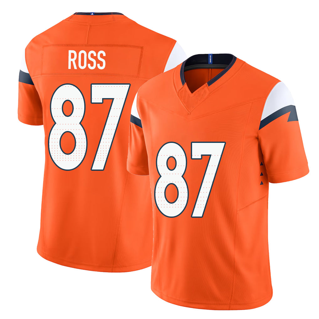 Denver #87 Ross Player Football V Neck Short Sleeve Jersey Orange Cameron For Men Youth Women Gift
