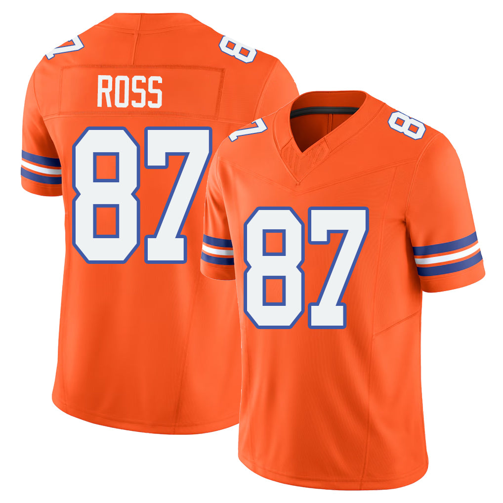 Denver #87 Ross Player Football V Neck Short Sleeve Orange Jersey Cameron For Men Youth Women Gift