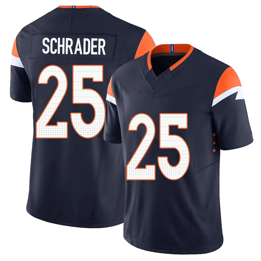 Denver #25 Schrader Player Football V Neck Short Sleeve Navy Jersey Cody For Men Youth Women Gift
