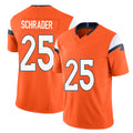 Denver #25 Schrader Player Football V Neck Short Sleeve Jersey Orange Cody For Men Youth Women Gift