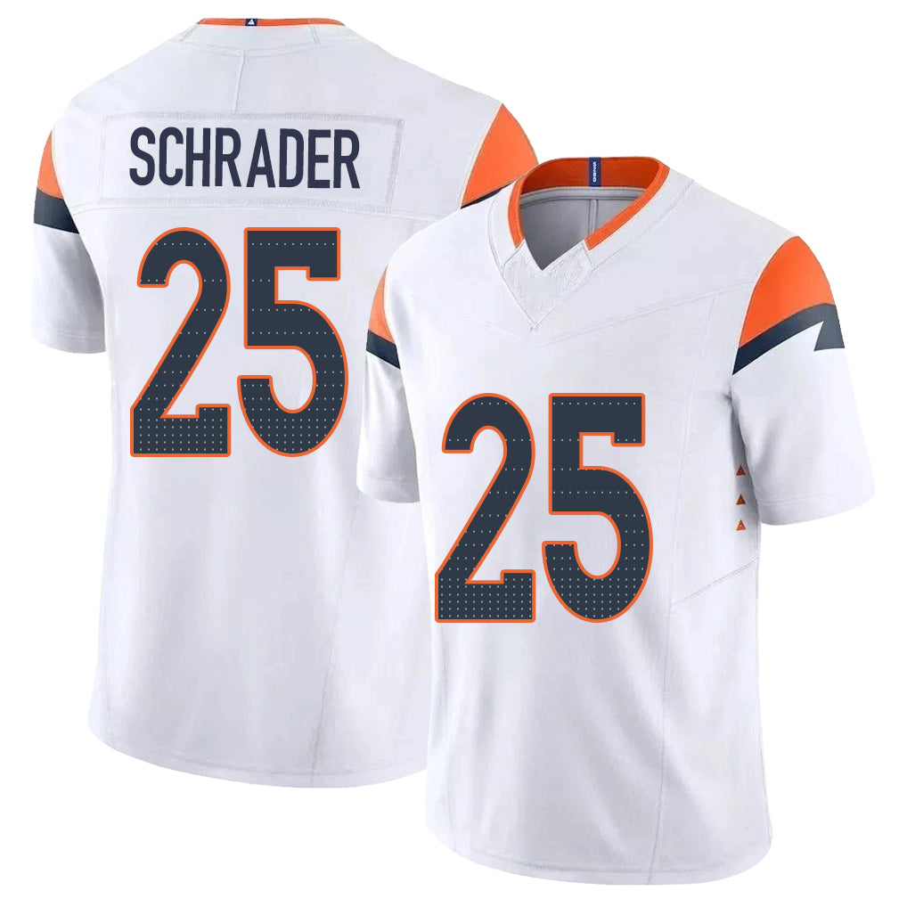 Denver #25 Schrader Player Football V Neck Short Sleeve White Jersey Cody For Men Youth Women Gift