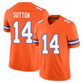 Denver #14 Sutton Player Football V Neck Short Sleeve Orange Jersey Courtland For Men Youth Women Gift