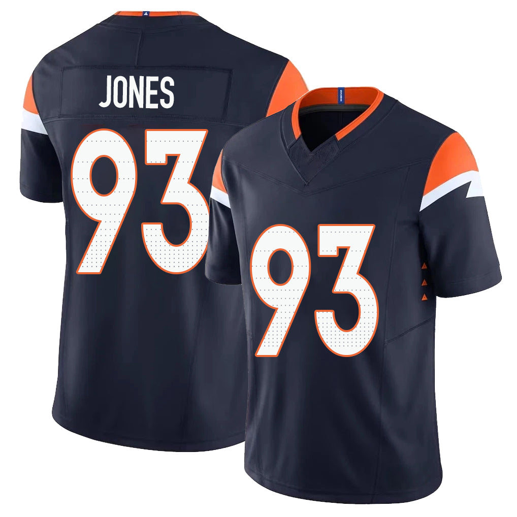 Denver #93 Jones Player Football V Neck Short Sleeve Navy Jersey D.J. For Men Youth Women Gift