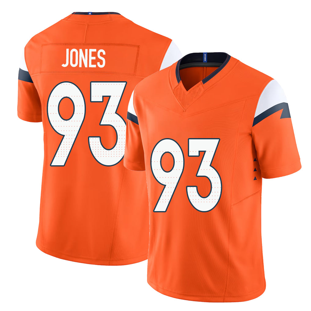 Denver #93 Jones Player Football V Neck Short Sleeve Jersey Orange D.J. For Men Youth Women Gift