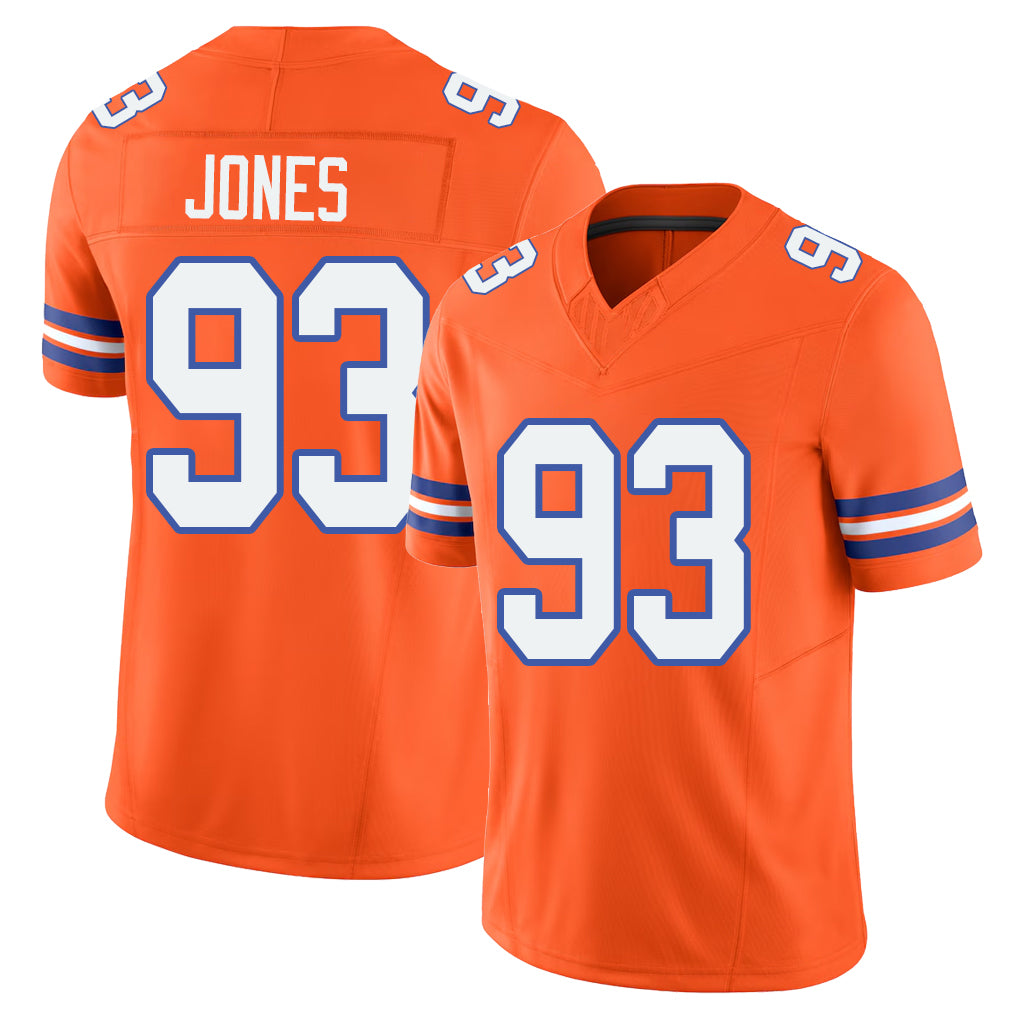 Denver #93 Jones Player Football V Neck Short Sleeve Orange Jersey D.J. For Men Youth Women Gift