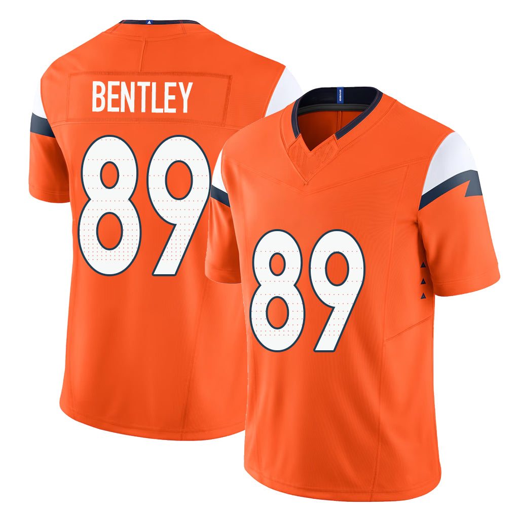 Denver #89 Bentley Player Football V Neck Short Sleeve Jersey Orange Dallen For Men Youth Women Gift