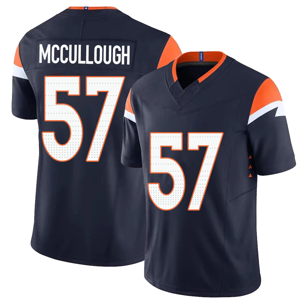 Denver #57 McCullough Player Football V Neck Short Sleeve Navy Jersey Dasan For Men Youth Women Gift