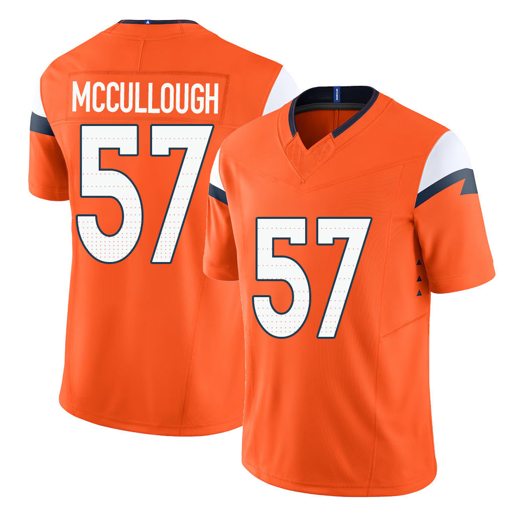 Denver #57 McCullough Player Football V Neck Short Sleeve Jersey Orange Dasan For Men Youth Women Gift