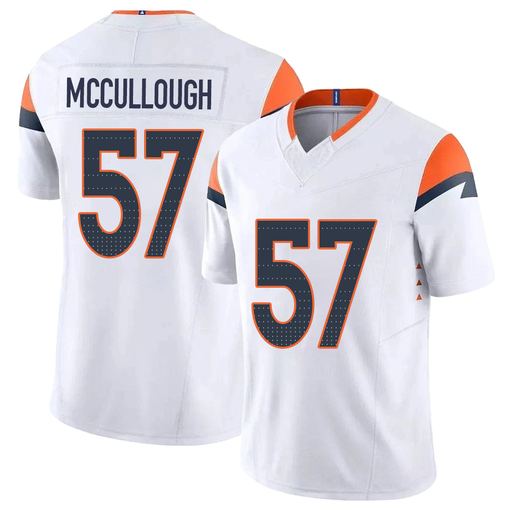 Denver #57 McCullough Player Football V Neck Short Sleeve White Jersey Dasan For Men Youth Women Gift